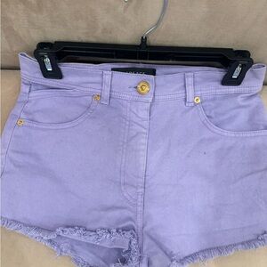 Versace Light Purple Jean Shorts with Gold Accents